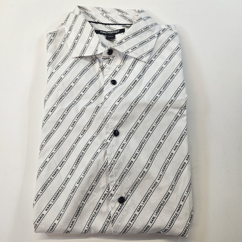Karl Lagerfeld Paris Logo Short Sleeves Shirt Cotton Medium White Retail $119